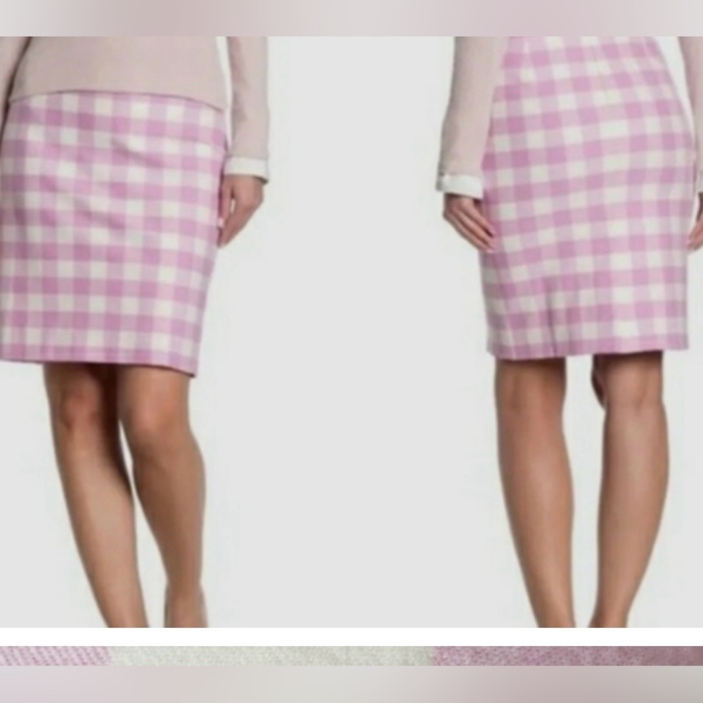 J.Crew No. 2 pencil skirt bi-stretch cotton gingham check Peony Pink & Ivory 0